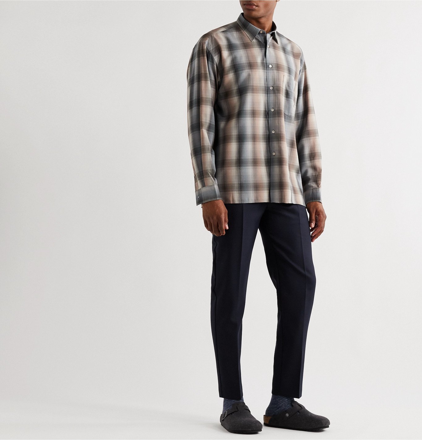 Auralee - Checked Wool Shirt - Brown 