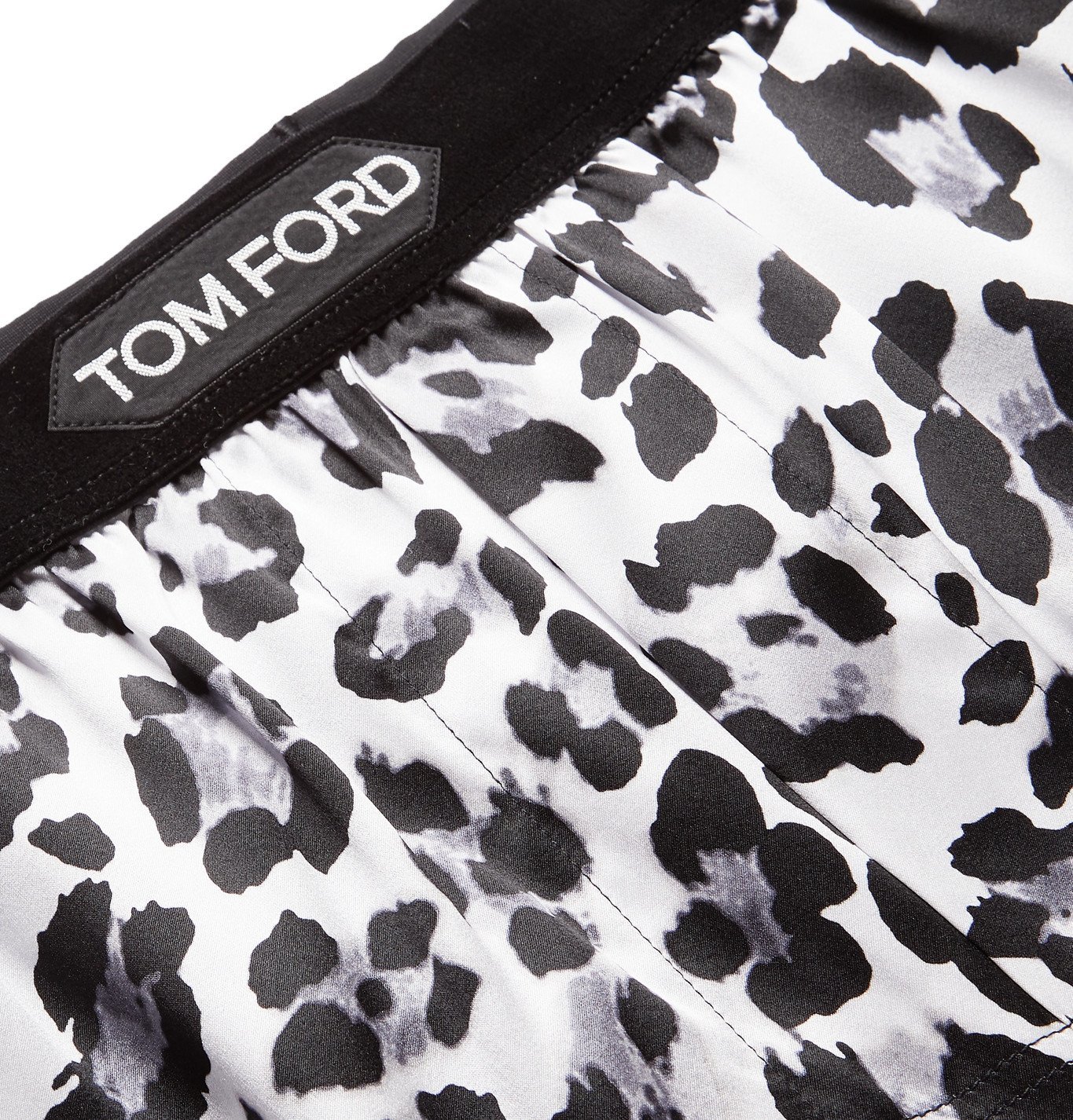 Tom Ford Velvet Trimmed Leopard Print Stretch Silk Satin Boxer Shorts White Tom Ford