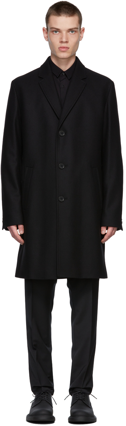 Hugo Black Wool Coat Hugo Boss