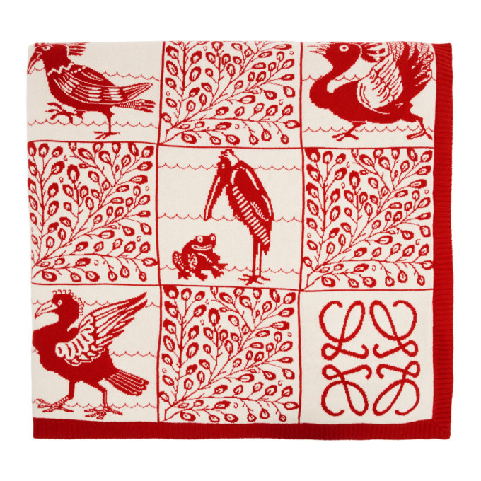 Loewe Red William De Morgan Cashmere Animal Tile Blanket Loewe