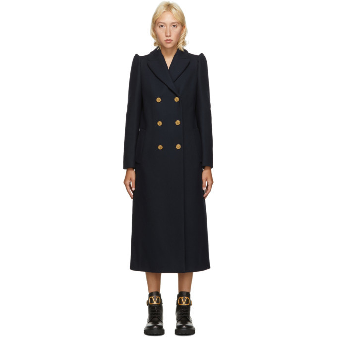 double breasted navy wool coat