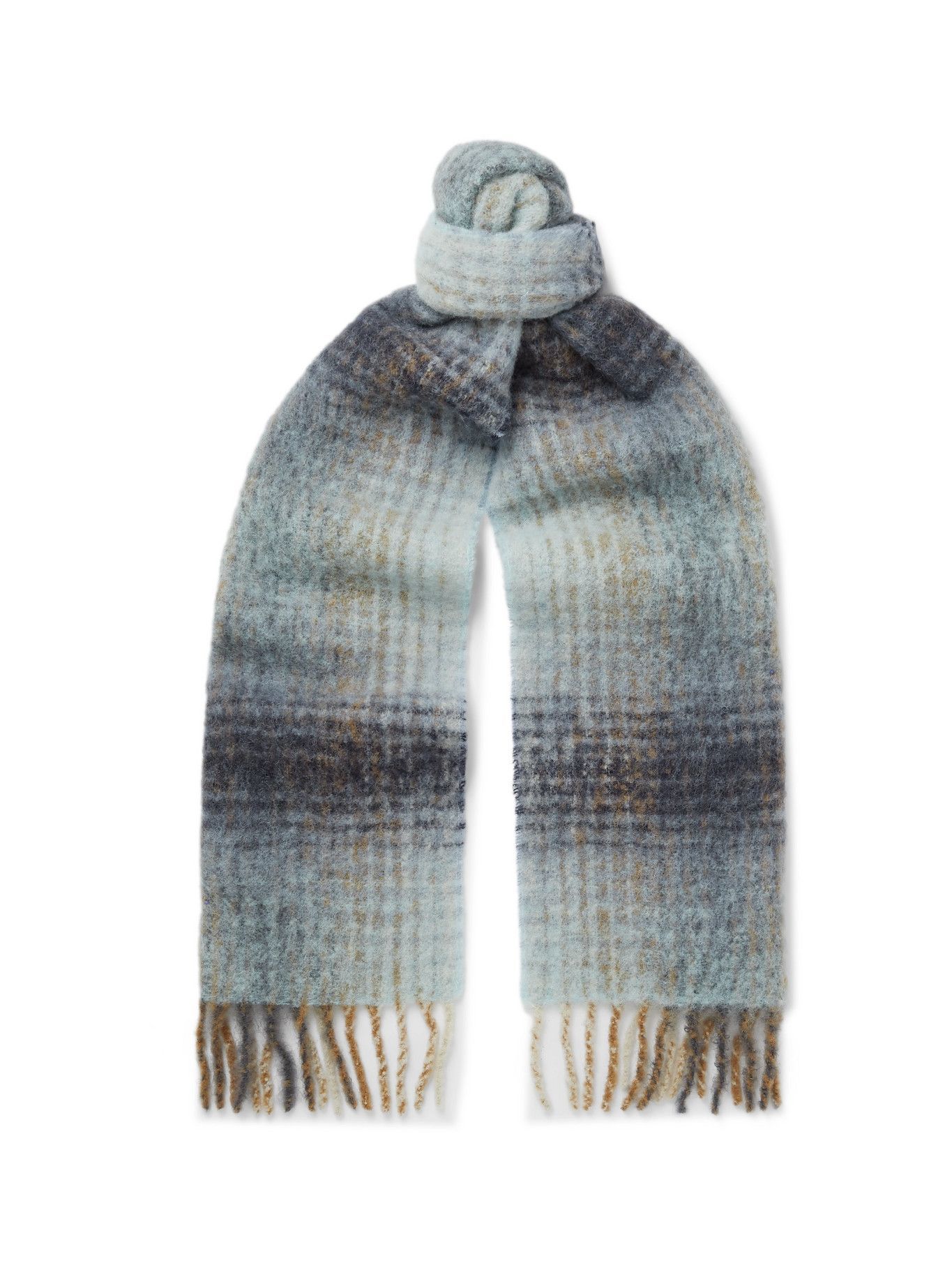 fringed check wool scarf