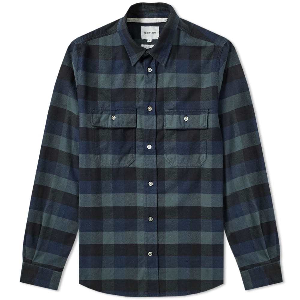 Norse Projects Villads Brushed Flannel Check Shirt Navy Norse Projects