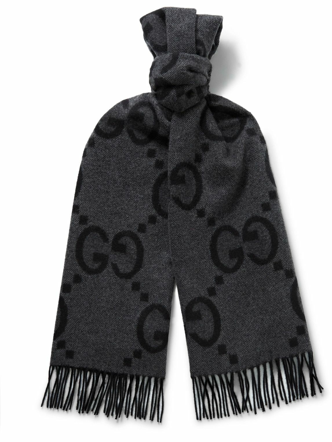 GUCCI Fringed LogoJacquard Cashmere Scarf Gucci