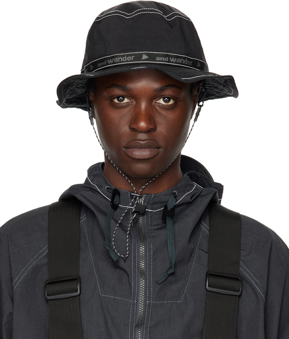 and wander Black JQ Tape Bucket Hat and Wander
