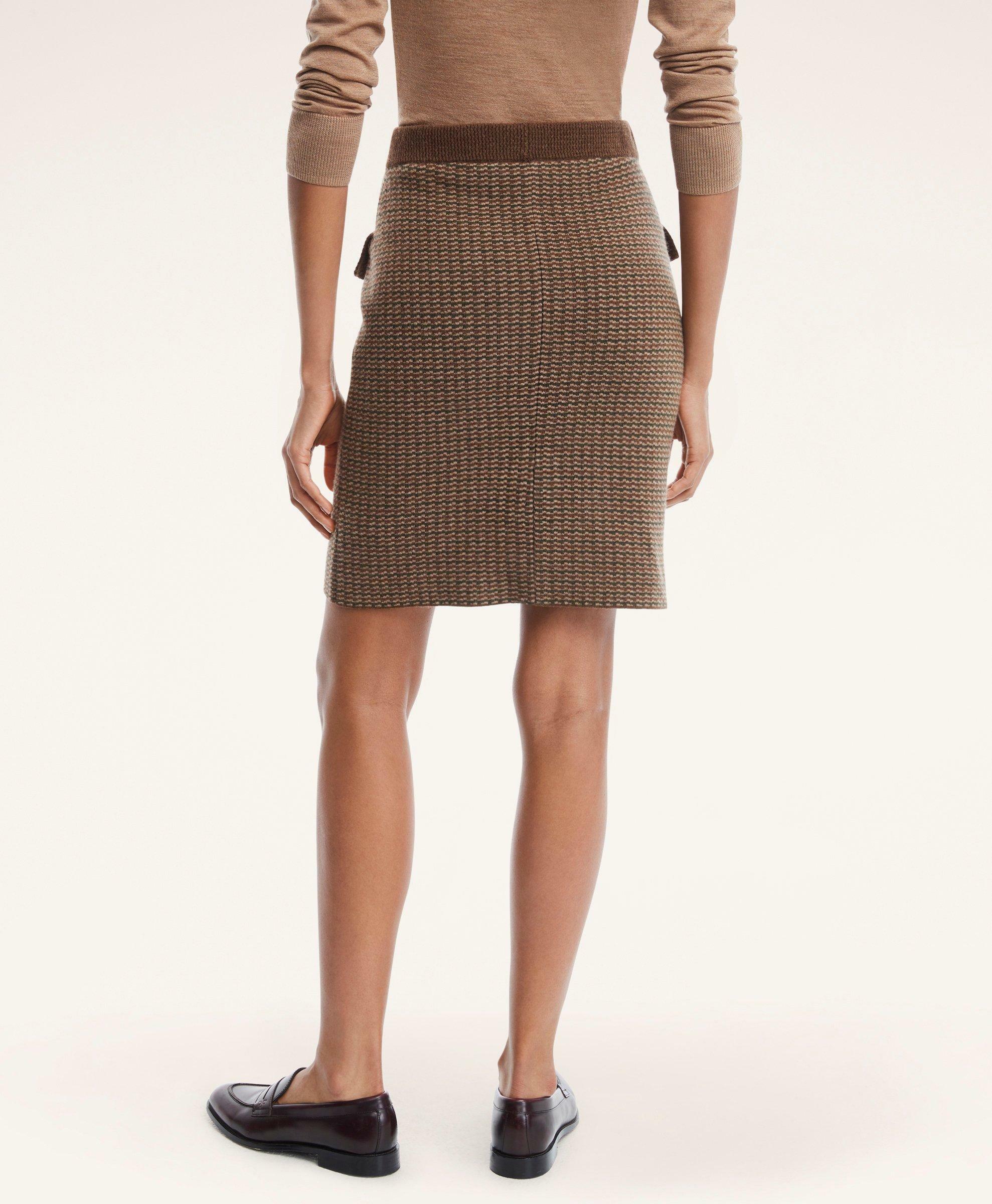 Brooks Brothers Women's Merino Wool Double Knit Houndstooth Skirt | Brown