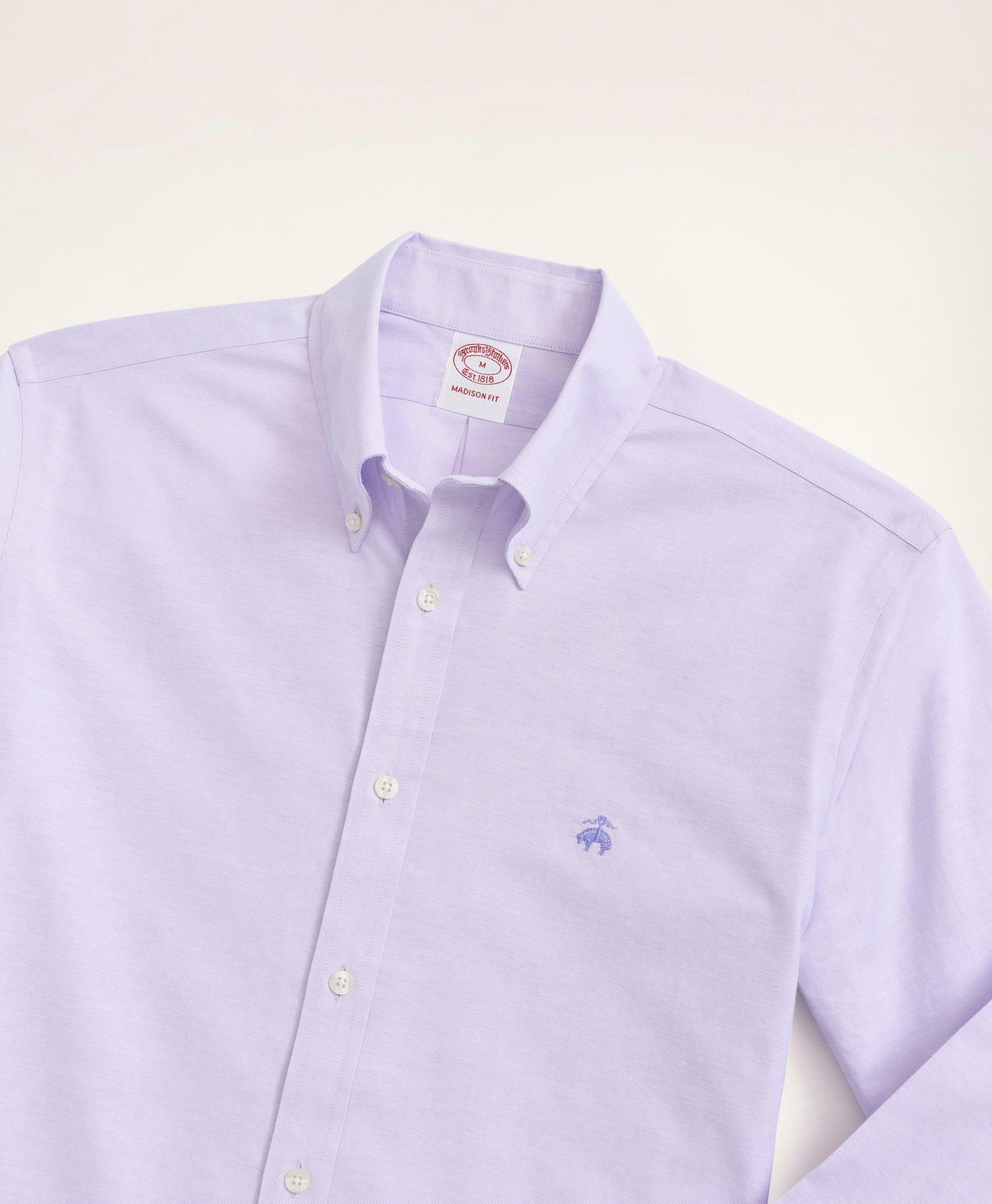 Brooks Brothers Men's Stretch Madison Relaxed-Fit Sport Shirt, Non-Iron Oxford | Violet