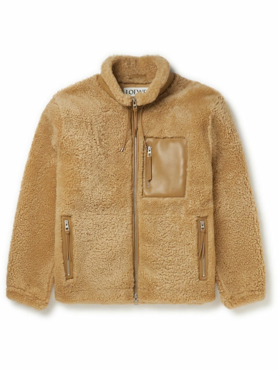 Photo: Loewe - Leather-Trimmed Shearling Jacket - Brown