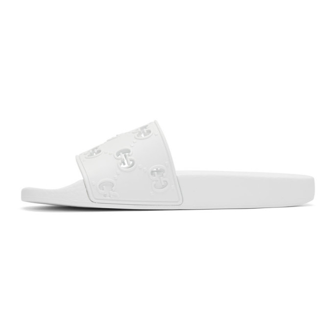 white gucci pool slides