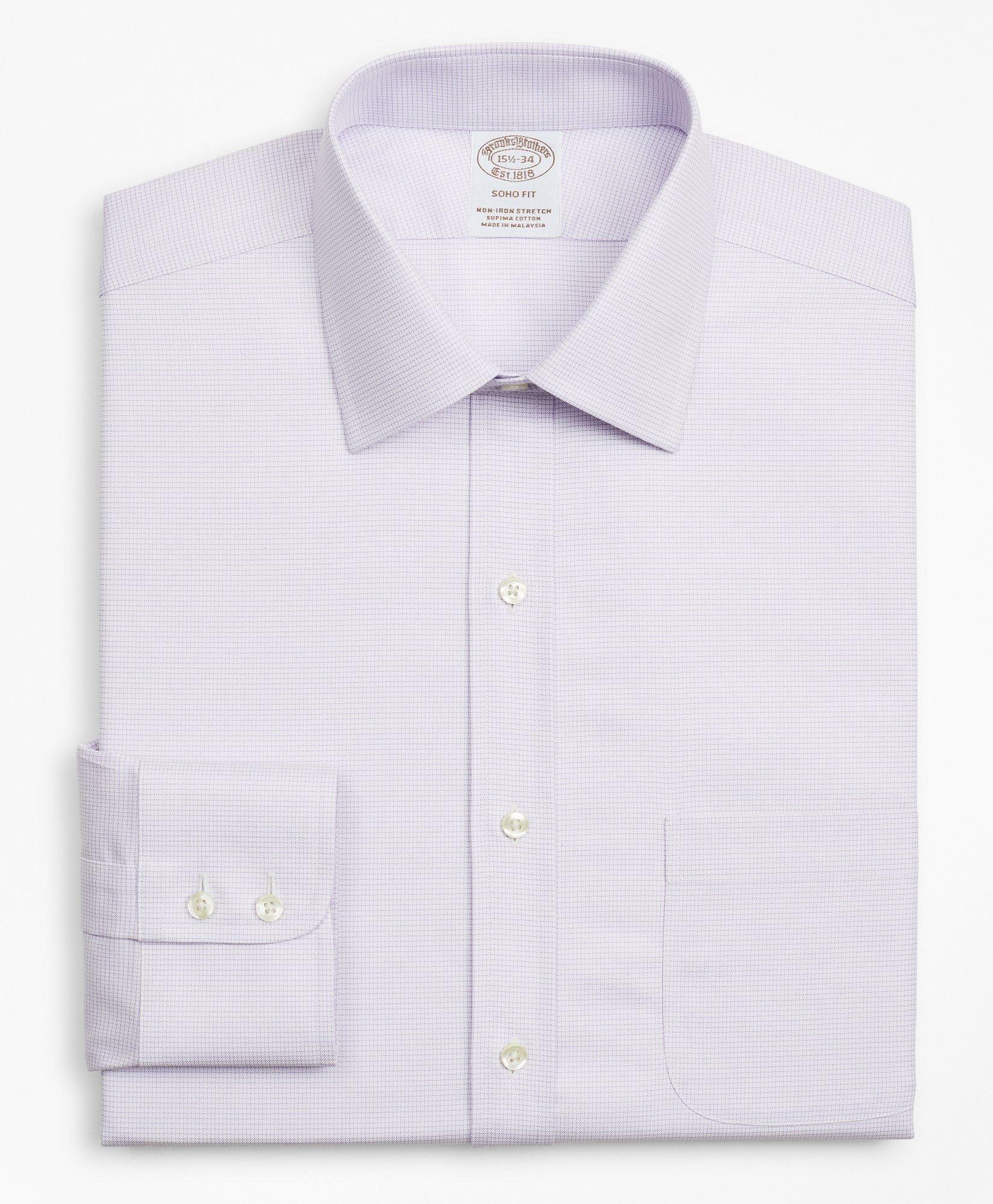 Brooks Brothers Men's Stretch Soho Extra-Slim-Fit Dress Shirt, Non-Iron Twill Ainsley Collar Micro-Check | Lavender