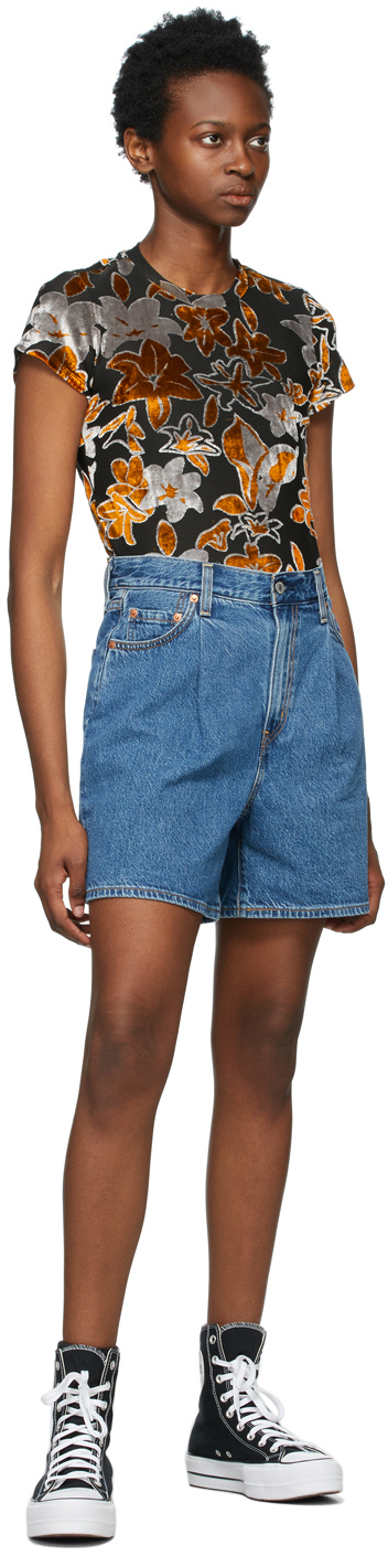 Levi's Blue Denim Pleated Ribcage Shorts Levis