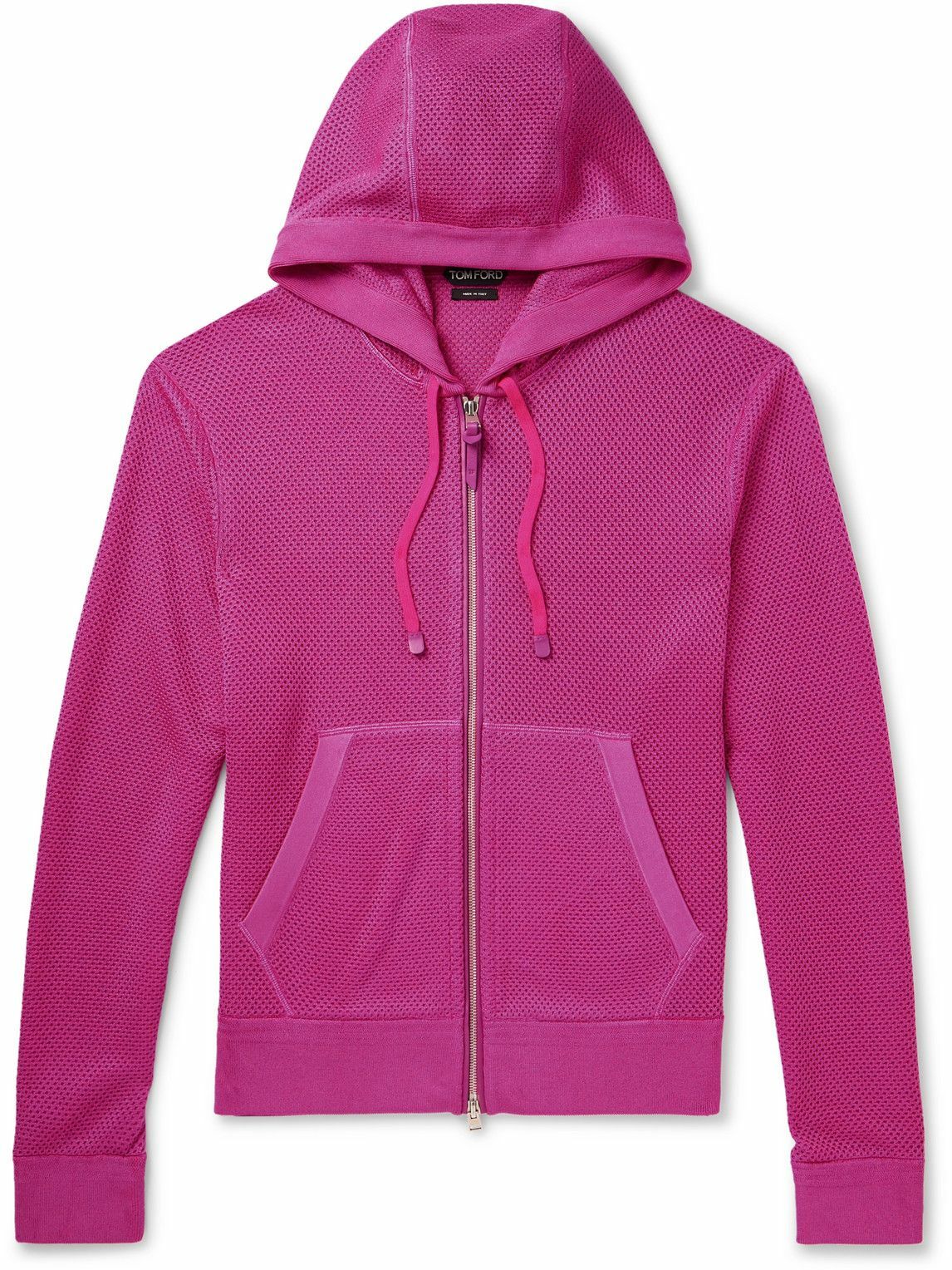 TOM FORD - Leather-Trimmed Mesh Zip-Up Hoodie - Pink TOM FORD