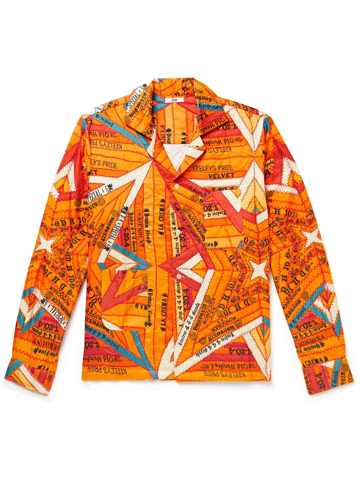 BODE Cigar Quilted Patchwork Silk Shirt Yellow Bode