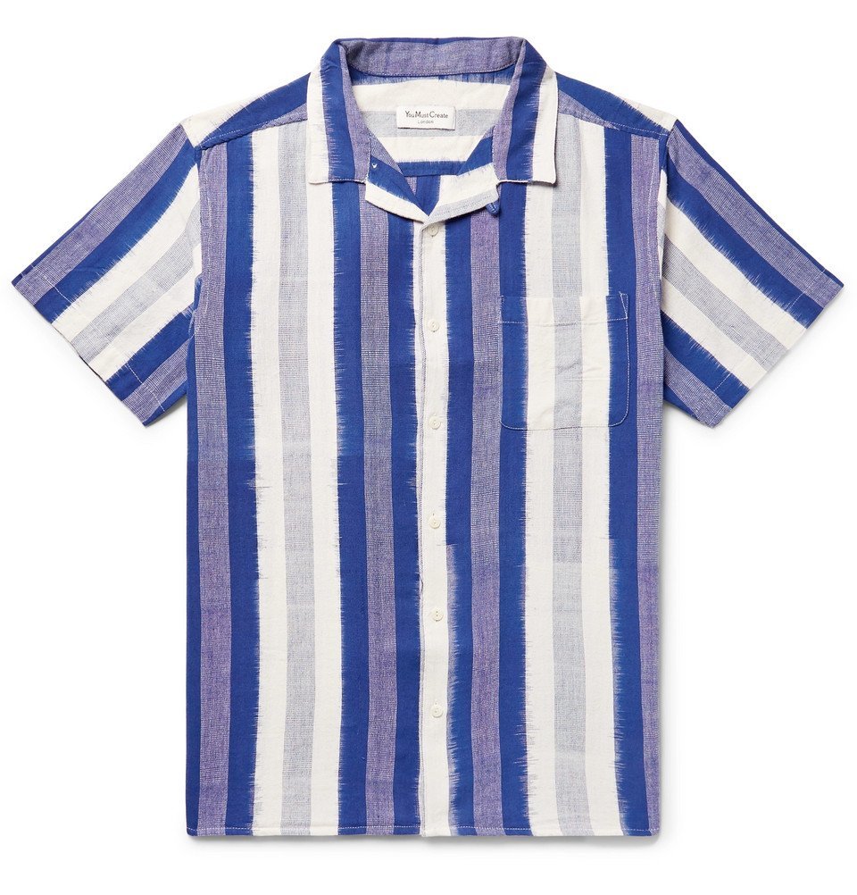 YMC CampCollar Striped Cotton Shirt Royal blue YMC