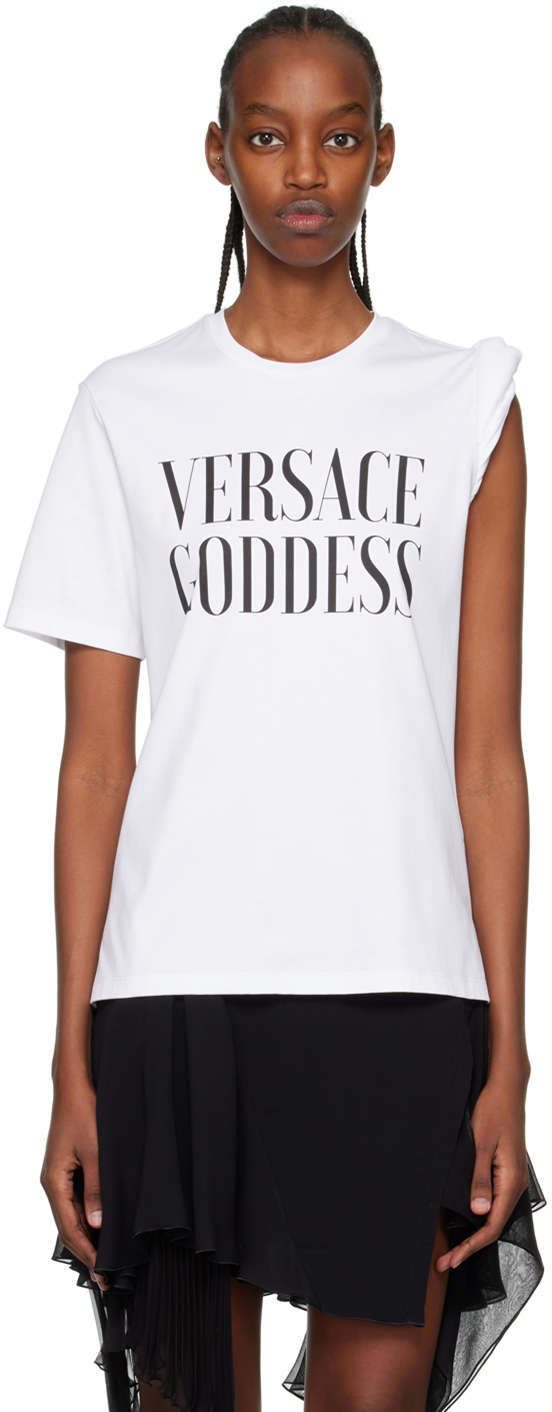 Versace White 'Goddess' Rolled T-Shirt Versace