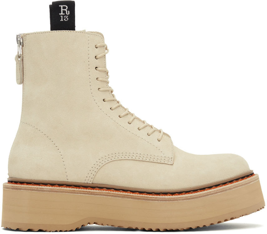 Photo: R13 Tan Suede Single Stack Lace-Up Boots