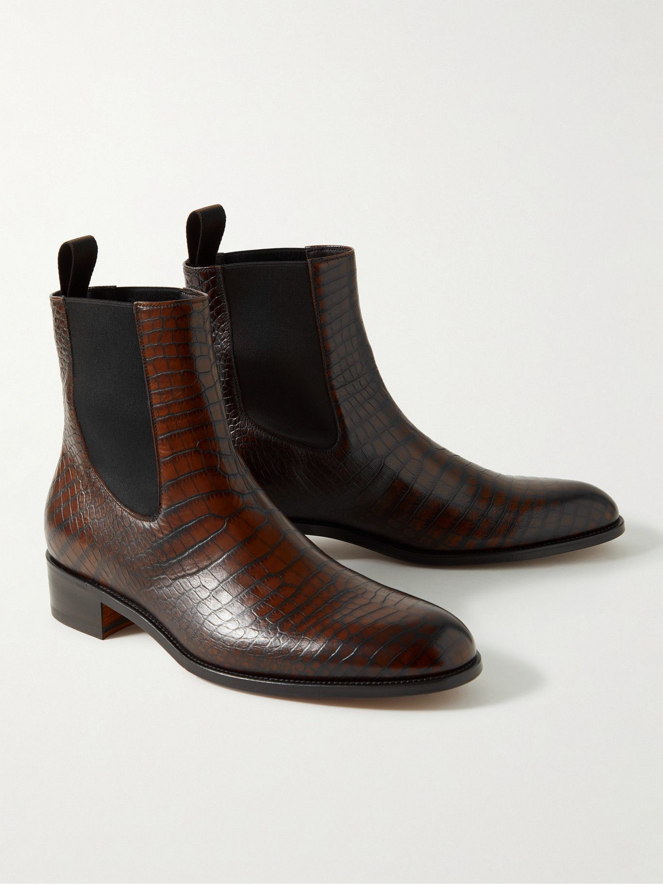 TOM FORD - Croc-Effect Leather Chelsea Boots - Brown TOM FORD