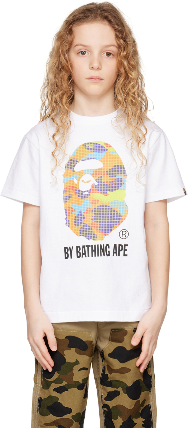 BAPE Kids White Grid Camo T-Shirt A Bathing Ape