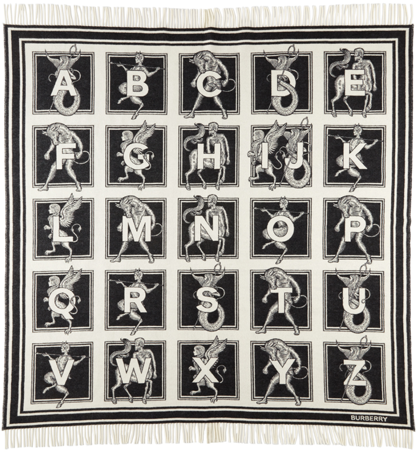 Burberry Black & White Mythical Alphabet Jacquard Blanket Burberry