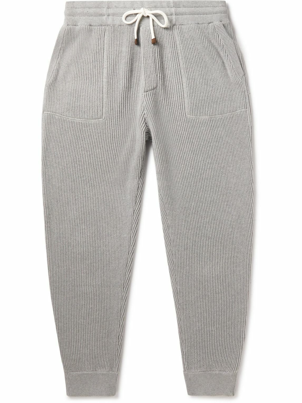 Brunello Cucinelli Tapered Ribbed Cotton Sweatpants Gray Brunello