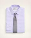 Brooks Brothers Men's Regent Regular-Fit Dress Shirt, Non-Iron Ultrafine Twill Ainsley Collar Grid Check | Violet