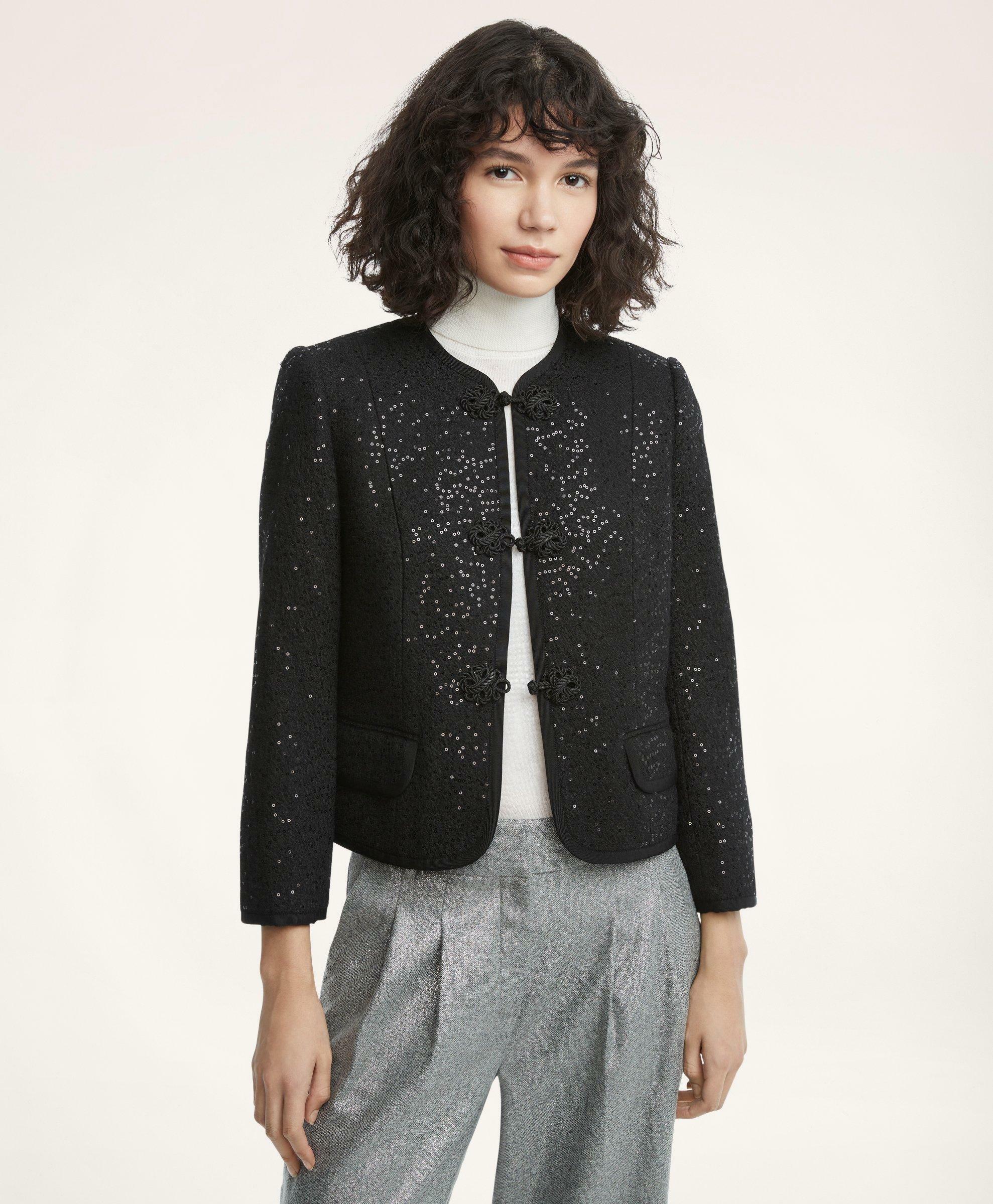 Brooks Brothers Women's Wool Blend Sequin Jacket | Black Brooks Brothers