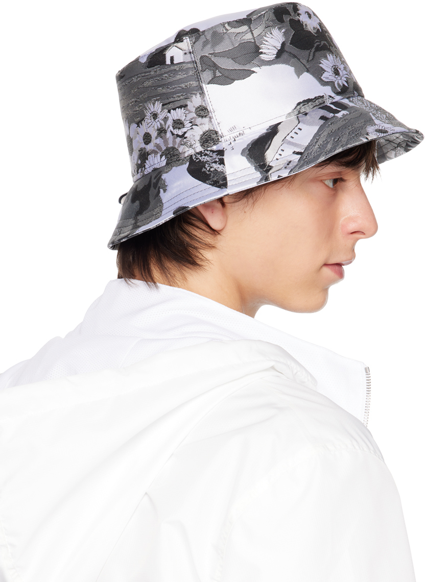 Thom Browne Gray Jacquard Bucket Hat Thom Browne