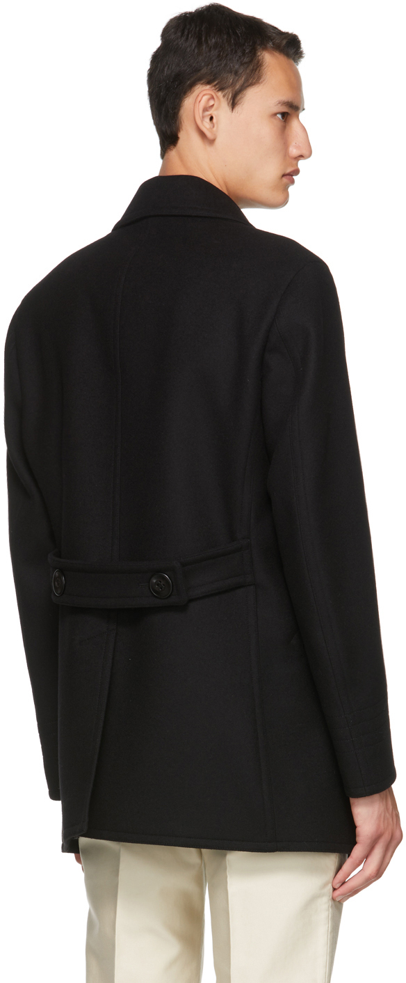 TOM FORD Black Double-Breasted Peacoat TOM FORD