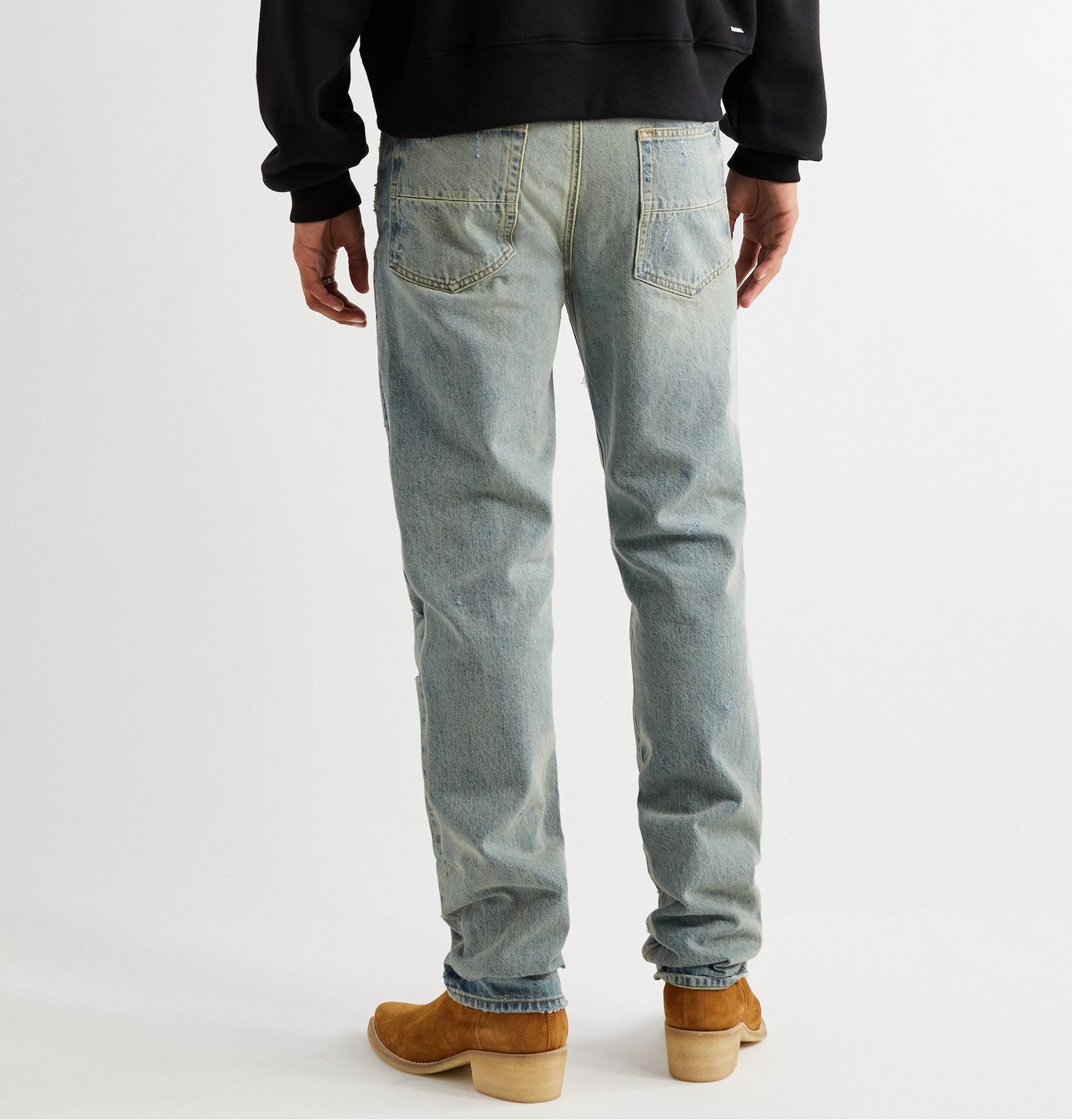Slim-Fit Distressed Embroidered Denim 