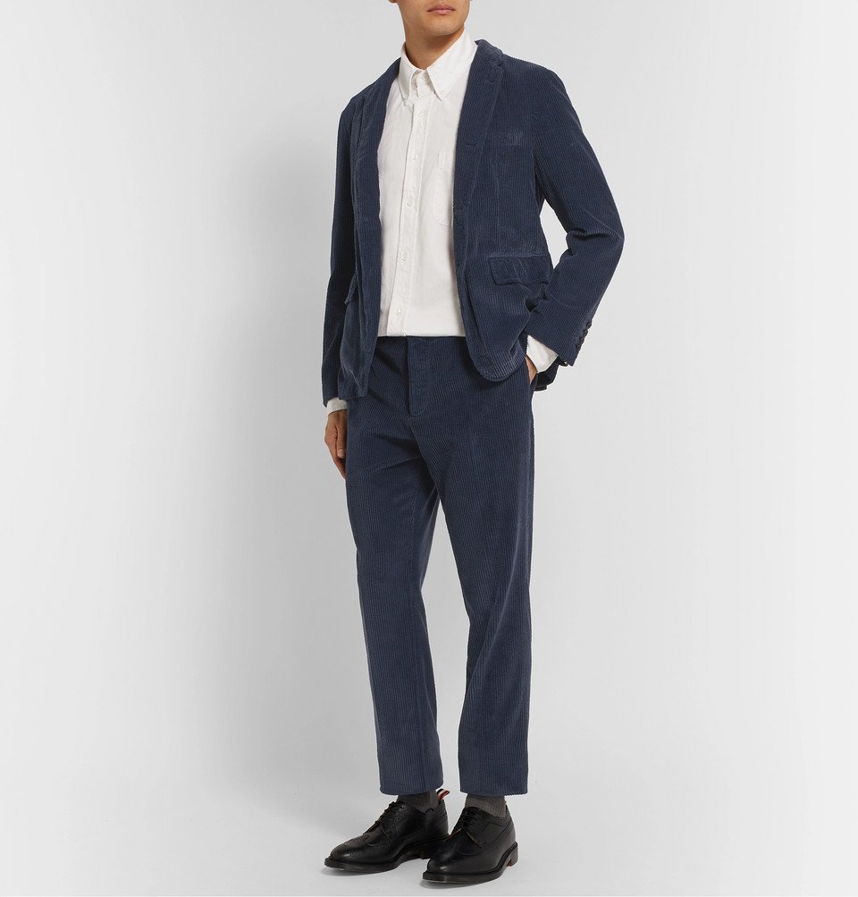 Thom Browne - Navy Slim-Fit Cropped Garment-Dyed Cotton-Corduroy ...