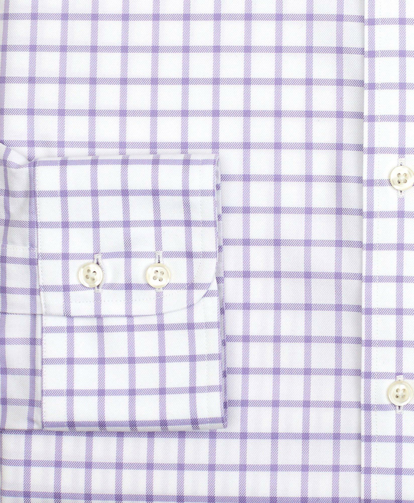 Brooks Brothers Men's Stretch Milano Slim-Fit Dress Shirt, Non-Iron Twill English Collar Grid Check | Lavender