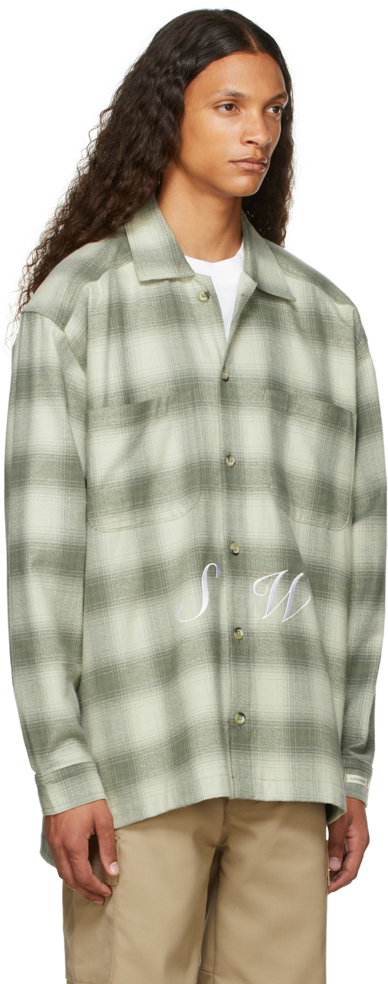 Saintwoods Green Flannel Shadow Plaid Shirt Saintwoods