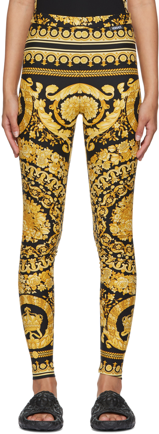 Versace Black & Gold Barocco Leggings Versace