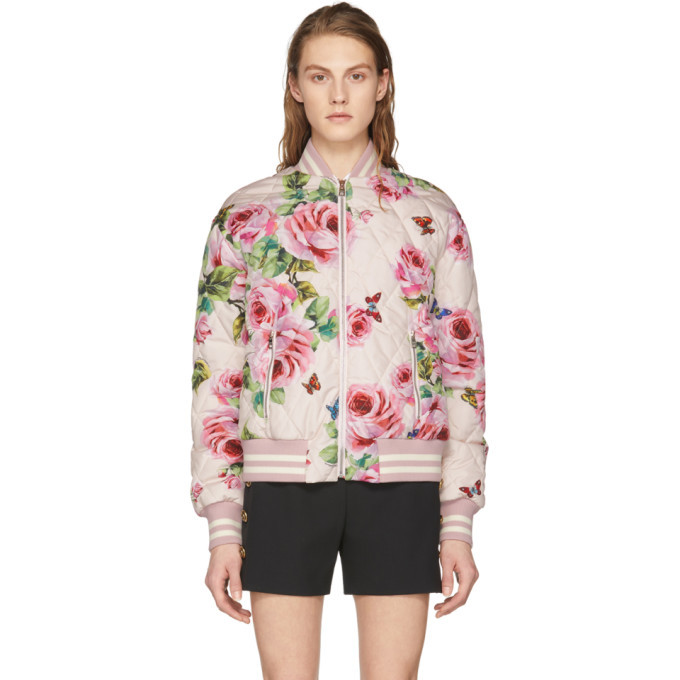 Dolce and Gabbana Pink Quilted Oversized Floral Bomber Jacket Dolce ...