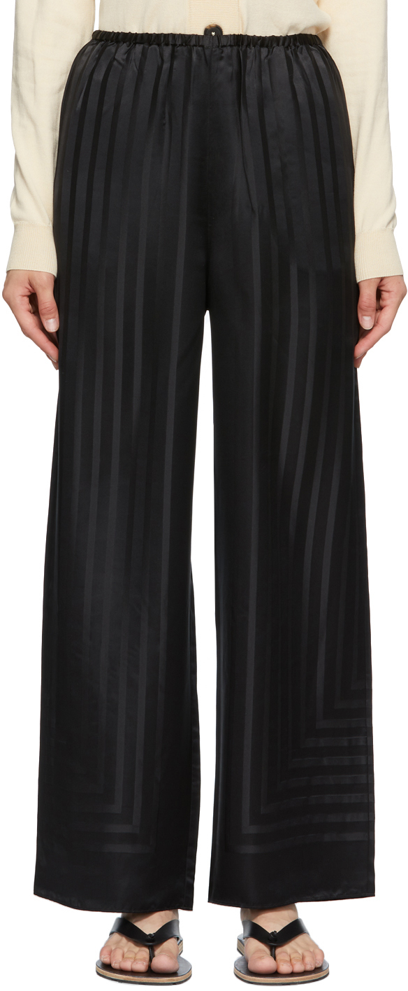 Totême Black Silk Monogram Beach Lounge Pants Toteme