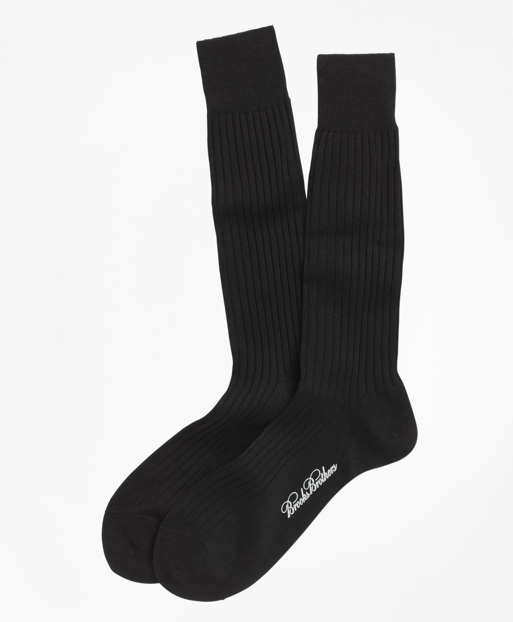 Brooks Brothers Men's Egyptian Cotton Ribbed Crew Socks | Black