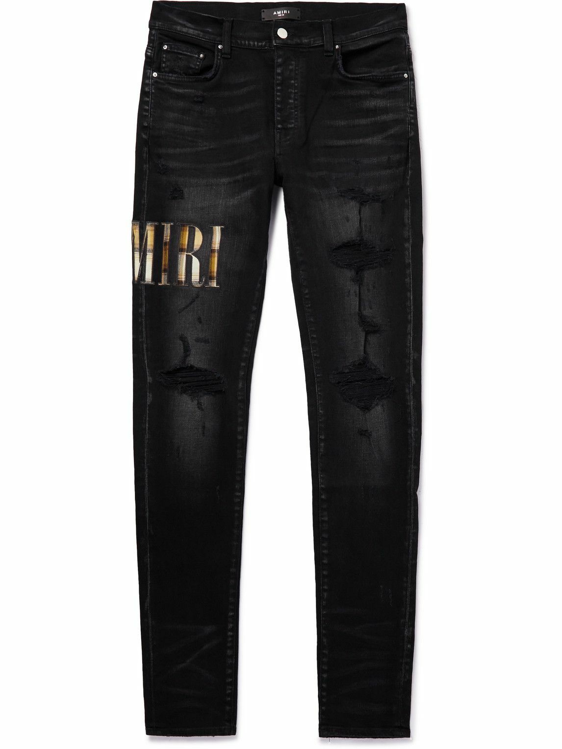 Amiri Skinny Fit Appliqu D Distressed Jeans Black Amiri