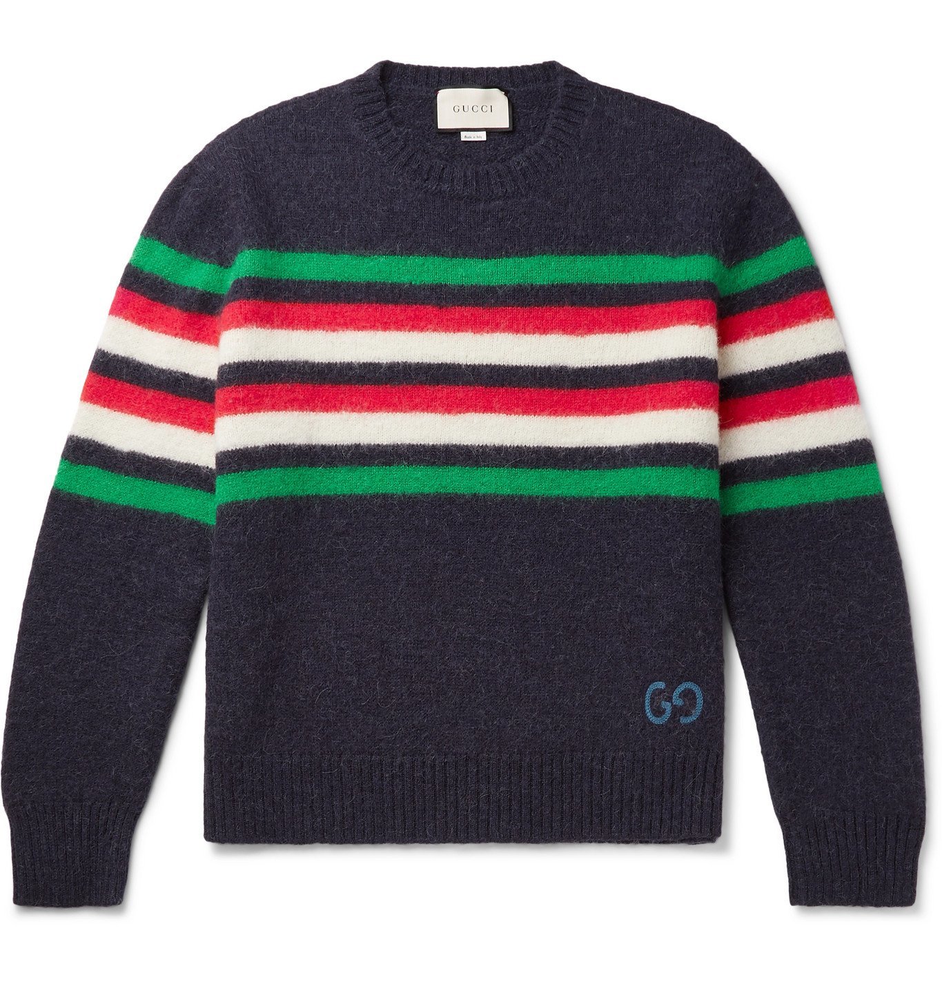 GUCCI - Logo-Embroidered Striped Wool-Felt and Alpaca-Blend Sweater ...