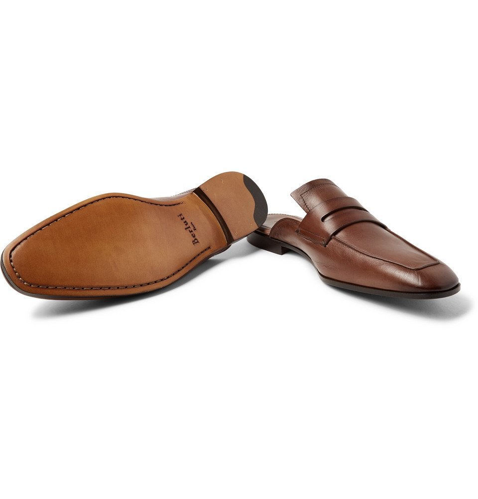 Berluti - Lorenzo Leather Backless Loafers - Men - Chocolate Berluti