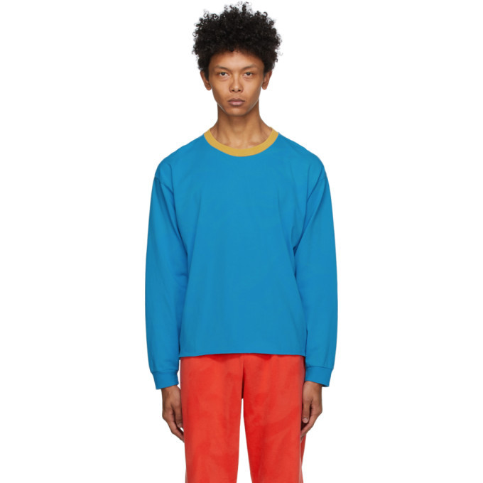 orange and blue long sleeve shirt