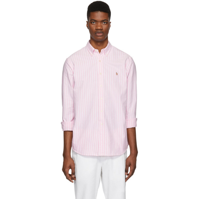pink and white striped ralph lauren shirt