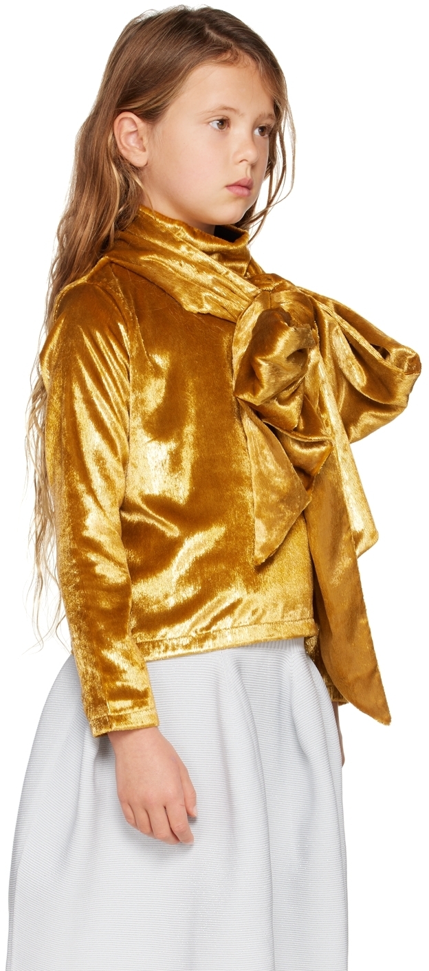CRLNBSMNS Kids Gold Glitter Bow Blouse