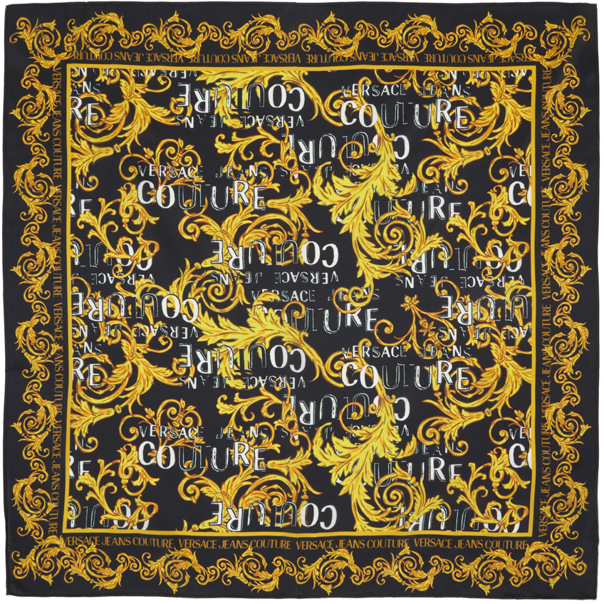 Versace Jeans Couture Black & Gold Regalia Baroque Logo Scarf Versace
