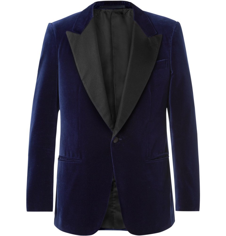 Kingsman - Navy Slim-Fit Satin-Trimmed Cotton-Velvet Tuxedo Jacket ...