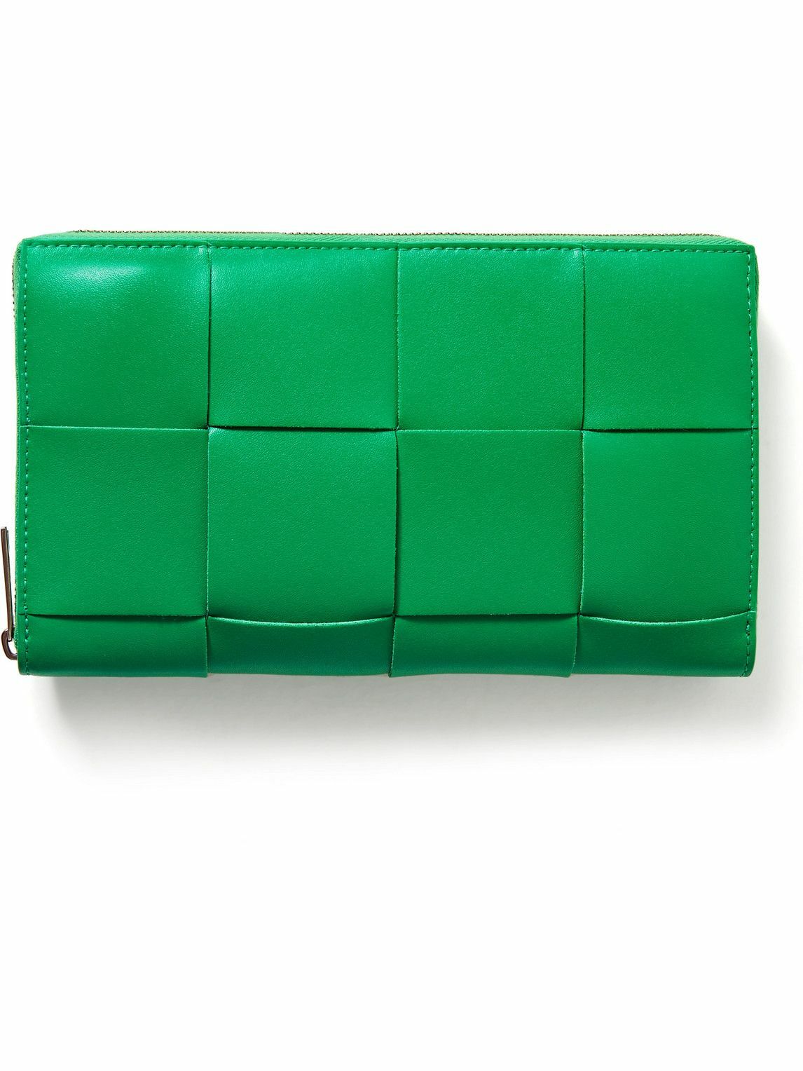 Bottega Intrecciato Leather ZipAround Wallet Green Bottega