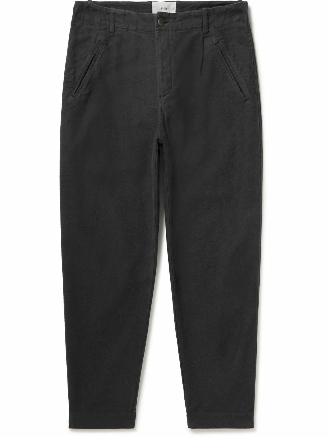 Folk Assembly Tapered Pleated CottonMoleskin Trousers Gray Folk
