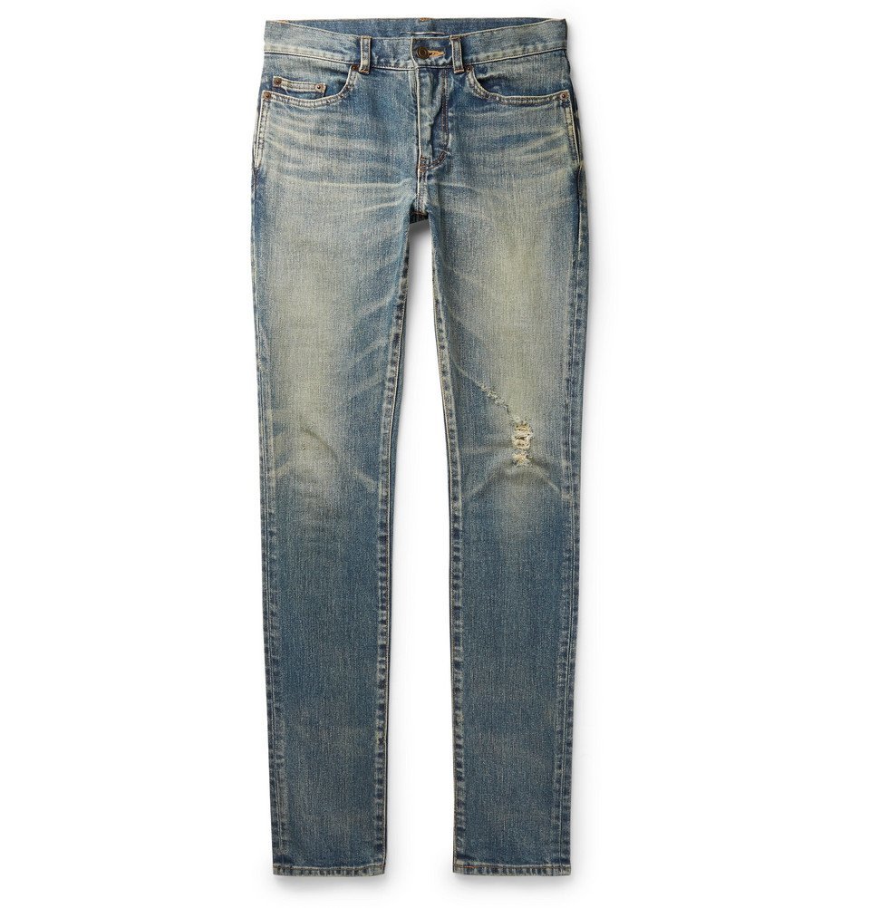 Saint Laurent - Skinny-Fit 15cm Hem Distressed Stretch-Denim Jeans ...