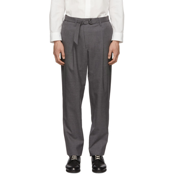 Issey Miyake Men Grey Wool Poplin Belted Trousers Issey Miyake Men