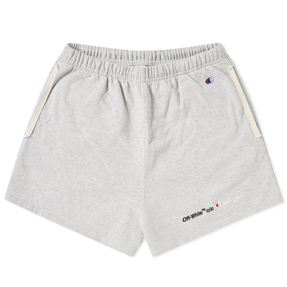 off white champion red shorts