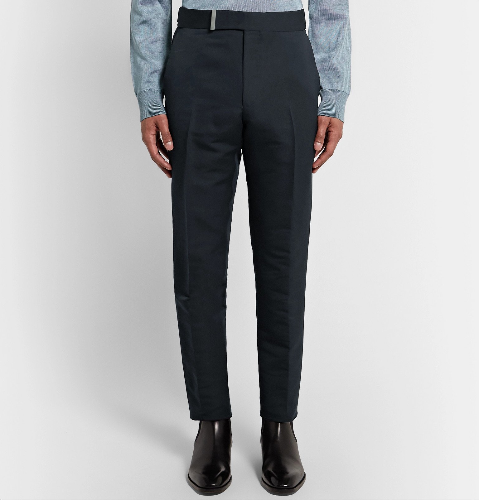 TOM FORD - Atticus Slim-Fit Cotton and Silk-Blend Trosuers - Blue TOM FORD